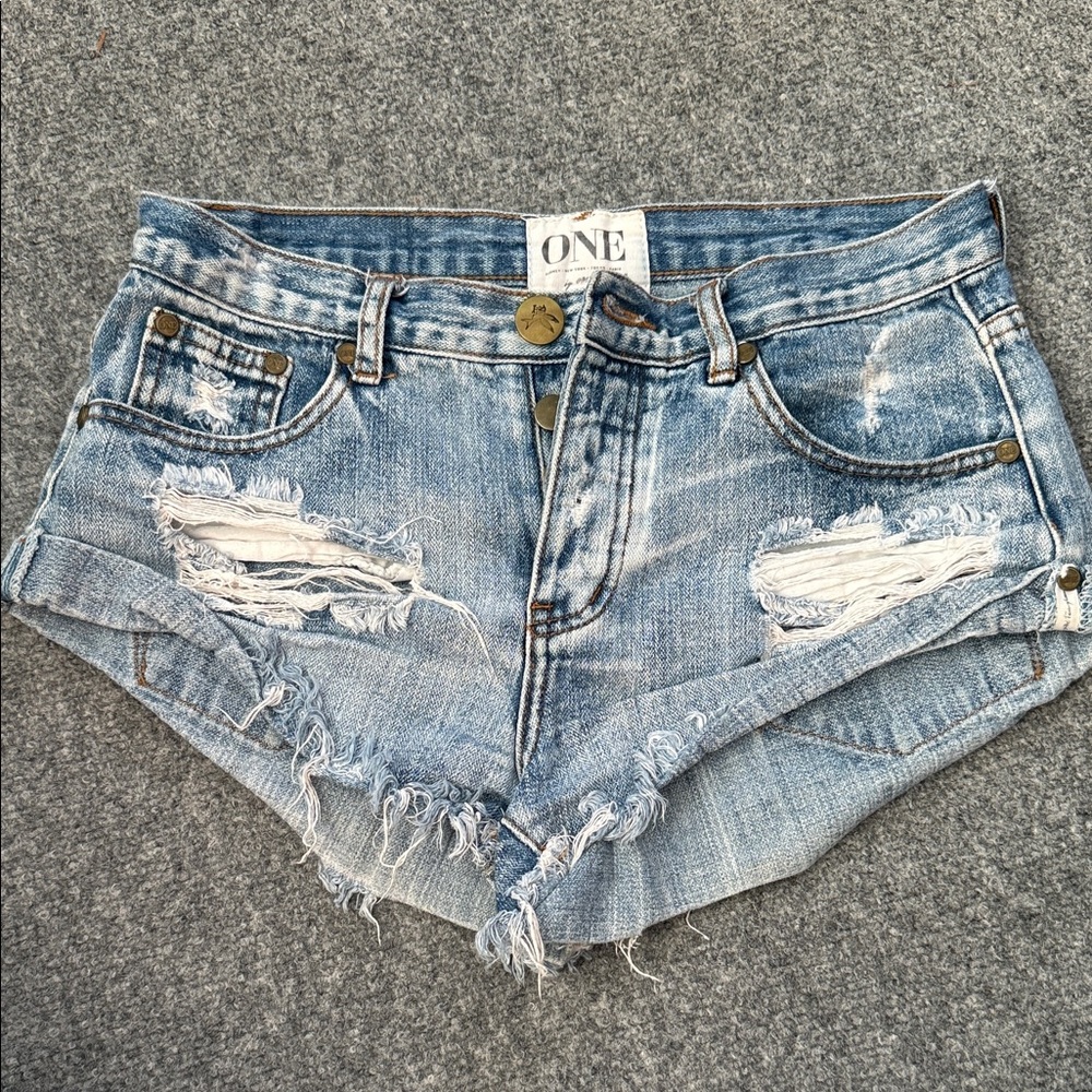 One Teaspoon Light Blue Ripped Jean Shorts